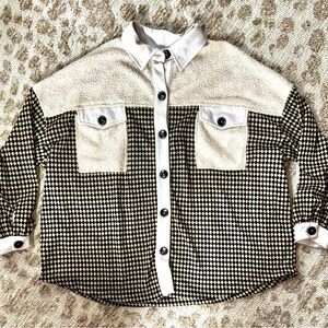 CES FEMME- Black and White Houndstooth Button-Up Shirt